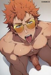 ai_generated gay kangmzze male male_only muscular muscular_male orange_hair penis summertime_render tetsu_totsumura tongue tongue_out