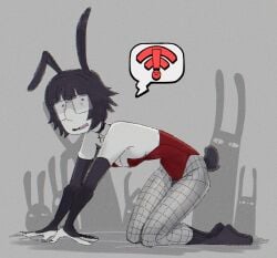 black_hair bunny_ears bunny_girl bunny_girl_suit bunny_tail bunnysuit clothing female female_focus female_only glasses grey_skin original original_character short_hair skinny skinny_girl thick_thighs thigh_highs zzzilart