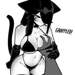 1boy 1girls 2020s 2025 animal_ears armwear bikini bikini_bottom bikini_top black_and_white blush bottomwear breasts cat_ears cat_tail catgirl chest collarbone commanding dominance dominant ears_down female female_focus femdom feminine girl gloves grappling grey_hands gripping groping guided_breast_grab guiding_hand hair_over_one_eye hand_on_breast hips holding_breast holding_chest holding_wrist human intimate long_gloves looking_at_viewer male monochrome original panties partially_clothed shiny shoulders squeezing_breast stockings stomach tagme tail tail_up tekona thick_thighs thigh_highs thigh_socks thighhighs thighs topwear tummy twitter white_body wrist_grab