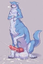 ai_generated anthro dog_cock furry handjob hyper hyper_balls hyper_cum hyper_penis knot knotted knotted_cock looking_pleasured male masturbation multiple_limbs orgasm taur