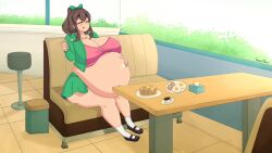 2d animated belly_overhang big_belly bloated_belly breasts breasts_bigger_than_head brown_hair burp burp_cloud burping burpy_chan chubby_female eating_food fat fat_female fat_fetish fat_girl fatty female funlitogc gassychan_(artist) green_eyes huge_belly leti morbidly_obese obese obese_female overweight overweight_female restaurant sound_warning tagme video voice_acted