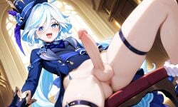 1boy 1femboy ai_generated ass_focus balls bulge dickgirl femboy furina_(genshin_impact) futa_sans_pussy futanari gay genshin_impact happy hoyoverse ian8766_(artist) imminent_oral imminent_sex male male/male male_only mihoyo penis pov precum rule_63 self_upload submissive_pov sweat teasing testicles trap yaoi