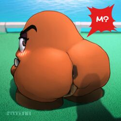 1:1 1girls absurd_res anthro anus ass band1tnsfw big_anus big_ass big_butt big_teeth blush blush_lines brown_body brown_eyes brown_fur digital_drawing_(artwork) digital_media_(artwork) english_text eyebrows eyelashes eyeshadow female fur genitals goomba grass hi_res huge_ass huge_butt long_eyelashes looking_back makeup male mario_(series) nintendo outside penis plant portrait pussy shadow silhouette silhouetted_penis solo speech_bubble text thick_eyebrows vulva