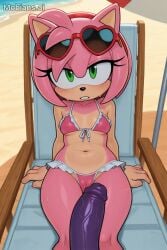 ai_generated amy_rose annoyed annoyed_expression asking_for_sex beach beach_chair big_penis big_the_cat bikini cameltoe casual casual_exposure casual_nudity clothed clothing imminent_rape imminent_sex laying_down laying_on_back navel on_model penis purple_penis reluctant small_breasts sonic_(series) sonic_heroes sonic_the_hedgehog_(series) sunglasses sunglasses_on_head sweat sweatdrop sweating unwanted