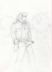 1boy anthro balls belt bowser_jr. clothed clothing erection eyebrow_piercing eyewear facial_piercing front_view genital_piercing glans graffiti greyscale grin humanoid_penis koopa lip_piercing male male_only mario_(series) monochrome multiple_piercings neckerchief neverwolf nintendo open_clothes open_pants open_shirt paint partially_retracted_foreskin pencil_(artwork) penis penis_piercing piercing pinup poking_out pose prince_albert_piercing punk scalie shirt solo spray_paint standing sunglasses traditional_media_(artwork) uncut video_games