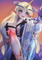 1other censored fleurdelys_(wuthering_waves) futanari offering_to_viewer shudding size_difference spiral_eyes stick wuthering_waves