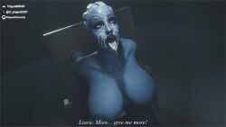 1girls 3d alien asari big_breasts bioware blue_skin bolt_on_tits bondage breast_implants breasts cum cum_on_face dialogue enhanced_breasts fake_breasts female free_use huge_breasts liara_t'soni mass_effect nipples open_mouth plague_of_humanity_(artist) public_use silicone silicone_implants solo text tongue tongue_out
