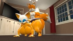 1boy 1girls 3d anthro ass bat big_ass big_breasts bottom_heavy bottom_heavy_femboy breasts canid canine dumptruck_ass female femboy femboy_on_female fox huge_ass huge_breasts kane_brent_koopa large_ass male male/female mammal nipples nude on_all_fours rouge_the_bat sex sonic_(series) tails tails_the_fox thick_thighs thunder_thighs wide_hips