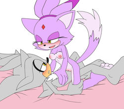 angelofhapiness anthro bed blaze_the_cat blush breasts chest_tuft clitoris cowgirl_position eye_contact eyelashes feline female hairband half-closed_eyes hedgehog kneeling leg_grab lying male mammal nipples on_top open_mouth penetration pussy sex silver_the_hedgehog simple_background smile sonic_(series) straight torso_grab tuft vaginal_penetration yellow_eyes