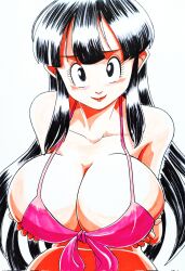 area5169458561 bikini bikini_top black_hair bolt_on_tits busty chichi dragon_ball huge_breasts light-skinned_female light_skin milf pink_bikini swimsuit white_background