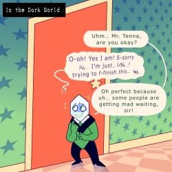 battat_(deltarune) cl0ckability concerned cutaway deltarune deltarune_chapter_3 deltarune_chapter_4 digital_media_(artwork) groaning mike_(deltarune) off_screen_masturbation pippins_(deltarune) sequence small_mike_(deltarune) sweating tenna_(deltarune) undertale_(series)