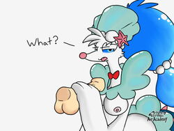 1boy 1girls blue_hair breasts disembodied_penis female furry hair handjob human interspecies long_hair male mammal marine nintendo nipples penis pinniped pokemon pokemon_sm primarina sea_lion seal straight testicles text thekatdragon49 tilly tongue video_games white_skin