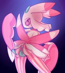 1girls anus ass back female from_behind insect jailbait_knight looking_back lurantis nintendo pincers pokemon pokemon_(species) pokemon_sm pose pussy simple_background solo spreading standing video_games wings