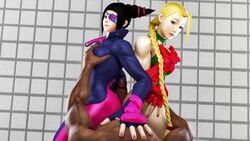 1boy 2girls 3d buttjob cammy_white dark-skinned_male den549 double_buttjob interracial juri_han street_fighter street_fighter_v