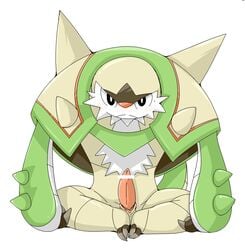 1boy 2013 blush censored chesnaught chubby doneru feral front_view furry hi_res ineffective_censorship male male_only male_solo nintendo no_nipples penis pokémon_(species) pokemon pokemon_xy shell simple_background sitting solo solo_male tapering_penis video_games white_background