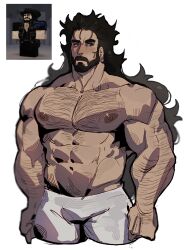 1boy bara beard big_muscles big_pecs body_hair chest_hair facial_hair hairy hairy_chest hairy_male huge_muscles larger_male male male_only masculine_male muscular muscular_male older_male reference_image roblox roblox_avatar robloxian solo vi4rmo
