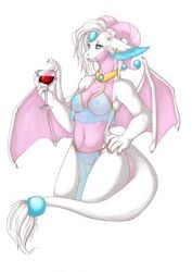 alcohol amarandith beverage blue_eyes blue_nipples chimney_(artist) dragon ear_piercing female horn jewelry loincloth looking_at_viewer navel nipples orb piercing pussy scalie see-through simple_background skimpy solo tail_tuft tuft white_background wine wine_glass wings