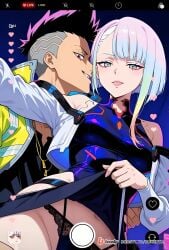 1girl1boy ai_generated cheating cheating_girlfriend covered_nipples cyberpunk cyberpunk:_edgerunners cyberpunk_2077 cyberpunk_clothes cyberpunk_girl david_martinez_(edgerunners) dirty_talk female from_below kissing looking_at_another looking_at_partner looking_at_viewer lucyna_kushinada medium_breasts naughty naughty_face naughty_girl naughty_smile neon netorare nsfw ntr outfit pose russian seductive seductive_body seductive_expression seductive_eyes seductive_female seductive_look seductive_mouth seductive_pose seductive_smile sexy sexy_armpits sexy_body sexy_clothing sexy_dress sexy_female sexy_pose short_hair skirt skirt_lift skirt_up stream streamer streaming sweat sweaty sweaty_body tagme video voice voice_acted