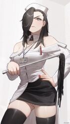 chilakkk crappydecens dandadan hair_over_one_eye joo_(dandadan) nurse nurse_uniform thighhighs third-party_edit upskirt whip