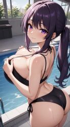 1girls ai_generated ai_generated_background amira_zunes anime anime_girl anime_style ass big_ass big_booty big_breasts big_butt big_titties bikini bikini_bottom bikini_top bikini_top_removed bra_pull bra_pulled_up breasts dripping_pussy female flashing flashing_bra flashing_breasts flashing_nipple from_behind from_behind_position grok original_character ponytail pool purple_eyes purple_hair pussy seductive seductive_eyes seductive_look seductive_smile tagme talkie-ai thick_thighs thighs thinfal titties vagina video wet_pussy