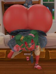 1girls 3d 3d_(artwork) alternate_version_available ass_body bed bedroom big_ass female female_only floor front_facing_with_ass huge_ass no_panties no_pants oakensfm woodworksfm