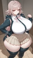 1girls ai_generated big_breasts bimbo bored_expression curvaceous curvy_female danganronpa danganronpa_2:_goodbye_despair eyes female female_only gamer_girl hana_aera hand_on_hip hourglass_figure indoors large_breasts light-skinned_female light_hair light_skin looking_at_viewer microskirt miniskirt nanami_chiaki red_eyes short_hair short_skirt spike_chunsoft stockings thick thick_thighs voluptuous voluptuous_female wide_hips