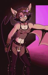 2025 alternative_fashion anthro balls bat belly bracelet breasts brown_hair chaps chastity_cage chastity_device clothing collar collarbone_piercing digital_drawing_(artwork) digital_media_(artwork) ear_piercing ear_ring ear_stud english_description eyebrow_piercing eyeshadow facial_piercing fishnet_clothing fishnet_leggings fishnet_legwear fishnet_tank_top fishnet_topwear flat_chastity_cage fur genitals gold_(metal) gold_chastity_cage gold_chastity_device gold_jewelry goth gynomorph hair humanoid_hands intersex jewelry leather leather_chaps leggings legwear lip_piercing looking_at_viewer makeup mammal medium_hair metal_chastity_cage navel navel_piercing ohlordyit'sjordie piercing ring_piercing sharp_teeth snakebite_piercing solo spiked_bracelet spikes tan_body tan_fur teeth toothy_grin topwear trans_(lore) trans_woman_(lore) wearing_chastity_cage wearing_chastity_device wearing_collar wings