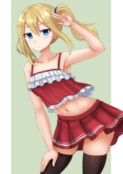 1girls 2d 2d_(artwork) 2d_artwork arm_above_head arm_up armpit armpit_crease armpit_focus armpit_peek armpits belly belly_button black_legwear black_stockings black_thigh_highs black_thighhighs blonde-haired_female blonde_female blonde_hair blue-eyed_female blue_eyes blush blush_face blushing_at_viewer blushing_female blushing_lines clothes collarbone digital digital_art digital_drawing digital_drawing_(artwork) digital_media digital_media_(artwork) elbows female female_focus female_only fingernails fingers green_background hair_between_eyes hairless_armpits hand_above_head hand_on_leg hand_on_own_leg hand_on_own_thigh hand_on_thigh hand_up hayasaka_ai high_resolution high_school_student highres hourglass_figure kaguya-sama_wa_kokurasetai_~tensai-tachi_no_renai_zunousen~ kazenokaze lean_figure leaning leaning_to_the_side legwear long_hair looking_at_viewer narrow_waist navel outfit ponytail posing posing_for_the_viewer red_clothes red_outfit red_skirt red_topwear school_girl shaved_armpits shoulders side_ponytail simple_background skindentation skirt slender_body slender_waist slim_waist solo standing stockings teen_girl teenage_girl teenager thick_thighs thigh_gap thigh_highs thighhighs thighs topwear upper_body wide_hips young_female young_woman