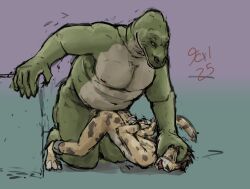 2025 anal anal_rape anal_sex anthro arms_tied big_dom_small_sub bound cheetah colored dated dominant duo felid feline forced fur green_body hair hand_on_another's_head hi_res jeri_kleinlowe lizard male male/male mammal nipples open_mouth penetration rape reptile scalie sex signature size_difference yellow_body yellow_fur