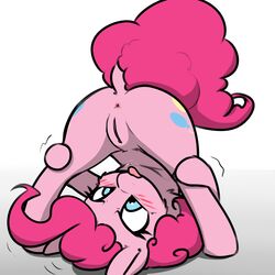 2016 absurd_res anus ass blush captainpudgemuffin cutie_mark dock earth_pony equine female feral friendship_is_magic hair hi_res hooves horse mammal my_little_pony pink_hair pinkie_pie_(mlp) pony pussy simple_background solo tongue tongue_out young