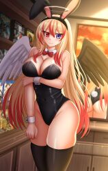 1girls 2d 2d_(artwork) 2d_artwork arm_under_breast arm_under_breasts belly belly_button big_breasts black_bunny_ears black_bunnysuit black_hairband black_legwear black_leotard black_stockings black_thigh_highs black_thighhighs black_topwear blonde-haired_female blonde_eyebrows blonde_female blonde_hair blonde_hair_female blurred_background blurry_background blush blush_face blushing_at_viewer blushing_female bowtie breasts bunny_ears bunnygirl bunnygirl_outfit bunnysuit busty busty_female busty_girl cleavage collar collarbone curvaceous curvaceous_body curvaceous_female curvaceous_figure curvaceous_hips curvy curvy_body curvy_female curvy_figure curvy_hips digital digital_art digital_drawing digital_drawing_(artwork) digital_media digital_media_(artwork) elbows embarrassed embarrassed_expression embarrassed_female female female_focus female_only fingers groin hair_between_eyes halo heterochromia high_resolution highres hourglass_figure indoor indoors inguinal_crease inguinal_ligament kazenokaze large_boobs large_breasts lean_figure legs_closed legs_together legwear leotard long_hair looking_at_viewer midriff narrow_waist navel original original_art original_artwork original_character purple-eyed_female purple_eyes red-eyed_female red_bowtie red_eyes shoulders skindentation slender_body slender_waist slim_waist solo standing stockings thick_thighs thigh_highs thighhighs thighs thighs_together topwear upper_body very_long_hair very_long_hair_female white_collar white_wrist_cuffs wide_hips wings wrist_cuffs yellow-haired_female yellow_eyebrows yellow_hair