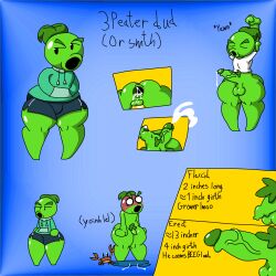 1boy anthro big_penis boogieworm42 bottomless bulge chibi femboy flashing forced_nudity gaping gaping_anus green_body green_skin grumpy leaf_hair leaf_pubes no_feet original_character peashooter_(pvz) plant plant_boy plant_humanoid plants_vs_zombies pubic_hair pulling_down_pants repeater_(pvz) shiny_skin shorts small_penis solo solo_male swimming_trunks swimming_trunks_down thick_thighs thighs_bigger_than_head uncut veiny_penis