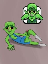 balls clash_(series) clash_of_clans clash_royale emote emote_(clash_royale) game genitals goblin goblin_(clash_royale) goblin_male green_skin masturbation penis solo supercell