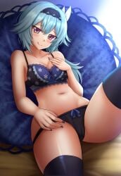 1girls adult adult_female bare_arms bare_belly bare_chest bare_hands bare_hips bare_midriff bare_navel bare_shoulders bare_skin bare_thighs black_legwear black_stockings black_thigh_highs black_thighhighs blue-haired_female blue_bra blue_eyebrows blue_fingernails blue_hair blue_nail_polish blue_nails blue_panties blue_underwear blush blush_face blushing_at_viewer blushing_female blushing_lines bra closed_mouth_smile eula_(genshin_impact) exposed_arms exposed_belly exposed_chest exposed_hips exposed_midriff exposed_navel exposed_shoulders exposed_skin exposed_thighs female female_only fingernails frilled_bra frilled_underwear genshin_impact hair_ornament hair_ornaments half_naked half_nude hand_on_breast hand_on_chest hand_on_own_breast hand_on_own_chest head_tilt hourglass_figure kazenokaze lean_figure legwear licking_lips lying lying_down lying_on_back lying_on_bed mature mature_female nail_polish nails naked naked_female naked_woman narrow_waist nude nude_female nudity on_back on_bed panties petite petite_body petite_breasts petite_female petite_girl petite_tits purple-eyed_female purple_eyes ribbon_bra ribbon_panties semi_nude slender_body slender_waist slim_waist smile smiley_face smiling smiling_at_viewer stockings thigh_highs thighhighs tilted_head underwear underwear_only wide_hips
