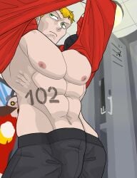 1boy 2d 2d_(artwork) 2d_artwork abs athletic athletic_male awe black_pants blonde-haired_male blonde_eyebrows blonde_hair blonde_male boy bulge bulge_through_clothing bulge_under_clothes clothed clothed_male clothing dr._eggman dr_robotnik e-102_gamma green_eyes high_resolution highres human humanized humanoid konefol locker locker_room lockers male male_boobs male_breasts male_focus male_nipples male_only man_boobs manboobs manly masculine masculine_male mechanical muscles muscular muscular_male nipples no_sex outdated_version pants penis penis_bulge penis_under_clothes red_shirt robot robot_boy robot_humanoid shirt shirt_lift shirt_pull shirt_up shirtless solo solo_focus solo_male sonic_(series) sonic_adventure sonic_the_hedgehog_(series) tattoo tattoo_on_chest tattoos thin_eyebrows undressing yellow_hair