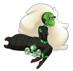 1_eye alien beak blush breasts cartoon_network cavitees centipeetle drooling egg egg_laying female gem_(species) humanoid nephrite_(steven_universe) nipples pussy saliva solo steven_universe white_hair