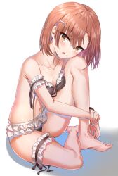 10s 1girls 2018 absurd_res armband bangs bare_shoulders barefoot bikini bikini_skirt blush breasts cleavage collarbone female frilled_bikini frills full_body hair_between_eyes hair_ornament hairclip head_rest hi_res hugging_own_legs knees_up looking_at_viewer misaka_mikoto open_mouth orange_eyes orange_hair revision short_hair simple_background sitting small_breasts solo sunhyun swimsuit teenage_girl teenager thigh_strap to_aru_kagaku_no_railgun to_aru_majutsu_no_index toes undone undone_bra white_background young