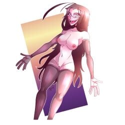 female_only glasses hellsing nude pussy rip_van_winkle solo_focus spadesdraws thighhighs tiddies vampire