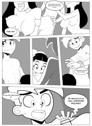 1boy 2girls black_and_white camp_w.o.o.d.y. comic danny_fenton danny_phantom desiree doggy_style female ffm_threesome male nickelodeon offscreen_character page_24 paulina_sanchez rodjim slim2k6 threesome