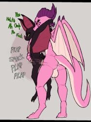anal anthro bat bat_ears bat_wings black_body color_coded_text dragon duo green_eyes hi_res holding_another knot male male/male mammal membrane_(anatomy) membranous_wings multicolored_body mythological_creature mythological_scalie mythology onomatopoeia pink_body red_eyes sangr scalie sound_effects text trufzn two_tone_body wings