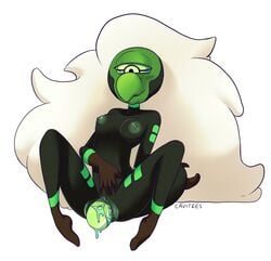 1_eye alien beak blush breasts cartoon_network cavitees centipeetle egg_laying female gem_(species) humanoid nephrite_(steven_universe) nipples pussy smile steven_universe white_hair