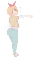1girls ass_focus big_ass bottom_heavy bubble_butt flat_n_thick full_body huge_ass looking_at_viewer looking_back orange_hair pants petra_leyte planktiton re:zero_kara_hajimeru_isekai_seikatsu shortstack sketch sole_female teal_eyes thick_ass tight_clothing tight_pants