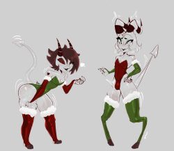 bulge christmas christmas_outfit demon helluva_boss imp millie_(helluva_boss) moxxie_(helluva_boss) seductive seductive_look seductive_smile shortstack toospookzy