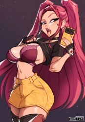 1girls 2026 artist_logo artist_name ass big_ass big_breasts black_boots boots bra breasts breasts_out choker clothed clothed_female clothing ear_piercing ear_ring earring earrings english english_text eyebrow_piercing female female_focus female_only fingerless_gloves gloves holding holding_object holding_phone kpop_demon_hunters light-skinned_female light_skin lips lipstick magaska19 mira_(kpop_demon_hunters) netflix partially_clothed partially_clothed_female phone pierced_ears pierced_eyebrow pierced_forehead piercing piercings pink-haired_female pink_hair pink_hair_female pink_lips pink_lipstick selfie shirt shirt_lift shorts solo solo_female solo_focus sony sony_corporation sony_interactive_entertainment sony_pictures_animation stockings text thick_thighs thigh_boots thighs tongue tongue_out twintails