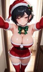 1 4k absurd ai ai_generated amazing angle at back background bare behind below belt bibi_(brawl_stars) black blurred box brawl_stars break breasts brown_choker christmas cowboy gloves hat headpiece henstarsbs high_highs indoors shoulders skin skirt sleeves smile smiling solo stockings suit supercell thick_thighs thigh-high thighhighs thighs