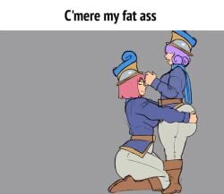 2girls animated ass ass_grab big_ass clash_(series) clash_royale female/female forkerdude hug hugging hugging_ass meme no_sound supercell tagme text three_musketeers_(clash_royale) video