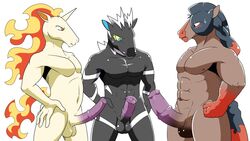 3boys aji animal_genitalia animal_penis equine equine_penis horse horsecock male male_only mammal mudsdale nintendo pokemon pokemon_sm rapidash yaoi zebstrika