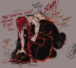 1boy 1boy1girl 1girls 2d_(artwork) angry angry_expression angry_eyes angry_face angry_sex ashe begging big_ass big_breasts big_butt big_sub big_sub_small_dom big_sub_small_top big_thighs bigger_sub breasts breasts_against_floor breeding_request color colored consensual cum_inside_request dark-skinned_female degradation degradation_text degrading dialogue dirty_talk doggy doggy_style doggy_style_position doggy_style_sex doggystyle_position dominant_male earrings elemental_creature elemental_humanoid eyes_rolled_back eyes_rolling_back female fire_elemental held_by_arms held_down huge_ass huge_butt huge_thighs humanoid ichor ichorshit inside_view jewelry jiggle jiggling_ass large_ass large_breasts large_butt large_thighs larger_female lava_creature light-skinned_male long_hair lowres maledom moan moaning monster monster_girl muscular muscular_female onomatopoeia pinning_down plap sex sex_from_behind shaking shaking_ass shaking_butt short_hair smaller_dom smaller_dom_larger_sub smaller_dominant smaller_male smaller_penetrating_bigger sweat sweatdrop sweating thunder_thighs thunderthighs tremble_lines tremble_spikes trembling vaginal_penetration vaginal_sex wobble wobbling_ass