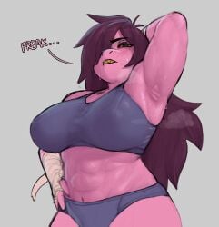 1girls 2025 abs anthro arm_up arm_wraps armpit_fetish armpits belly_button big_breasts black_eyes blush breasts brown_hair busty clothed clothed_female clothing cowboy_shot curvaceous curvy deltarune embarrassed english_text female front_view fully_clothed hair hair_over_one_eye hand_behind_head hand_on_hip insult large_breasts long_hair looking_at_viewer muscular muscular_arms muscular_female narrowed_eyes navel okgaki one_arm_up one_eye_covered parted_bangs pink_body pink_skin presenting presenting_armpit purple_body purple_hair purple_skin raised_arm reptile scalie sharp_teeth simple_background skindentation solo sports_bra sportswear standing stomach susie_(deltarune) sweat sweatdrop sweating sweaty sweaty_armpits sweaty_body teeth text thick_thighs thighs very_long_hair voluptuous white_background wide_hips wraps yellow_sclera