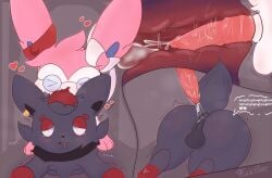 2025 anal anal_sex anus backsack balls blue_eyes bodily_fluids cum cum_in_ass cum_inside dialogue digital_media_(artwork) duo earband eeveelution ejaculation erection eyewear feral flee_(fleesoff) fleesoff fur generation_5_pokemon generation_6_pokemon genital_fluids genitals glasses hi_res internal knot male male/male nintendo open_mouth penetration pokemon pokemon_(species) sex sylveon tail zorua